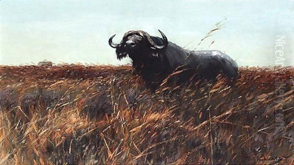 Kafferbuffel Sichernd (Buffalo On The Alert) Oil Painting by Wilhelm Kuhnert