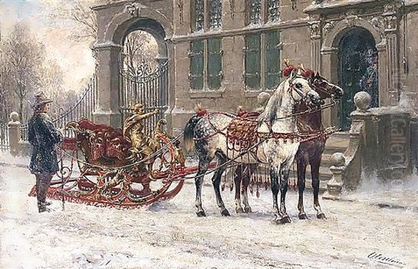 Preparing The Sleigh Oil Painting by Otto Eerelman