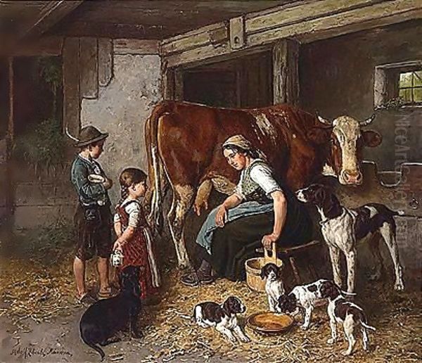 Im Stall (In The Stable) Oil Painting by Adolf Eberle