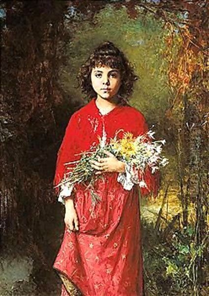 The Flower Girl 3 Oil Painting by Alexei Alexeivich Harlamoff