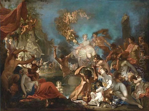 A Bacchanale Scene Oil Painting by Domenicus van (Ascanius) Wijnen