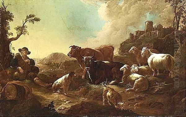 A Shepherd Resting With His Oil Painting by Philipp Peter Roos