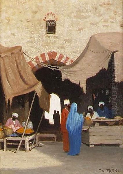 Entree De Bazaar A Alexandria, Egypt and Le Casbah Au Caire A Pair Oil Painting by Charles Theodore Frere