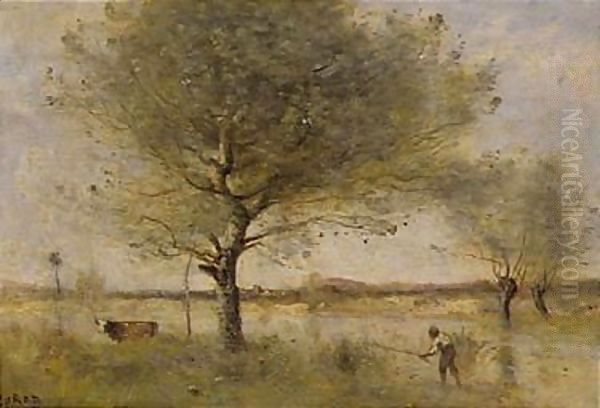 L'Etang Au Gros Arbre Oil Painting by Jean-Baptiste-Camille Corot