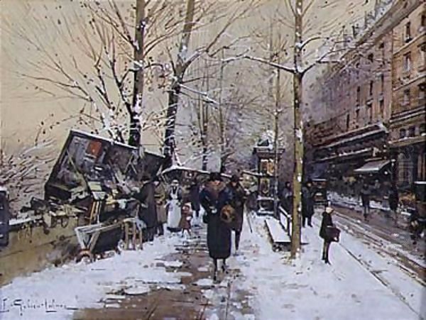 Along The Seine, Paris Oil Painting by Eugene Galien-Laloue