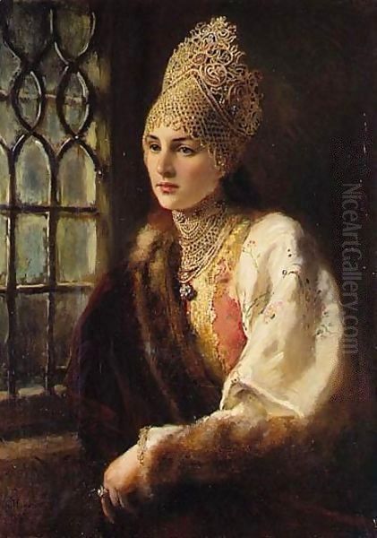 The Boyarina Oil Painting by Konstantin Egorovich Egorovich Makovsky