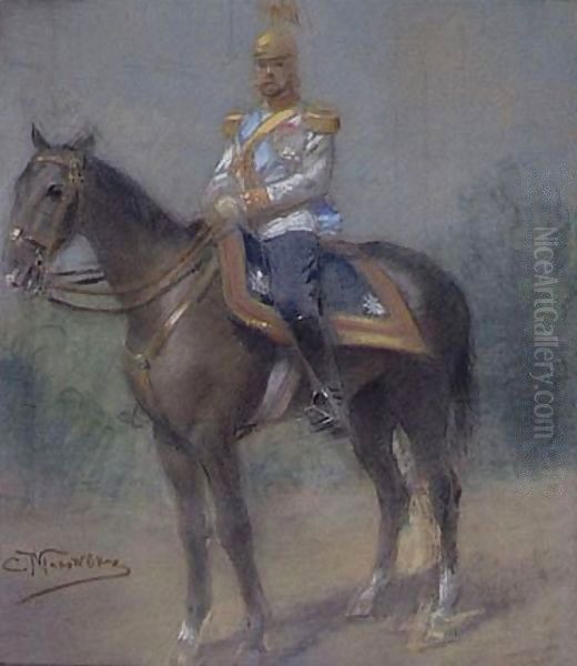 Tsar Nicholas II On Horseback Oil Painting by Konstantin Egorovich Egorovich Makovsky