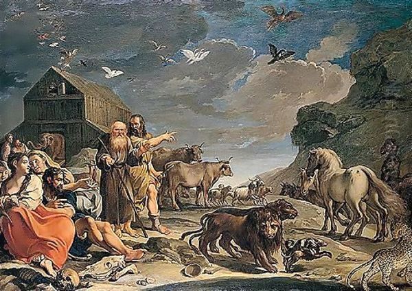 Noah And The Animals Leaving The Ark After The Deluge Oil Painting by Aureliano Milani