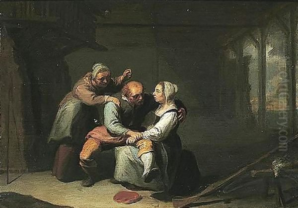 An interior with a procuress, an old man and a girl Oil Painting by Willem van, the Elder Herp