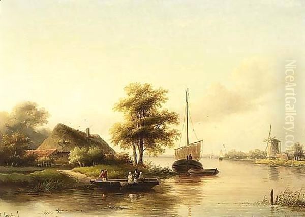 A River Landscape In Summer Oil Painting by Jan Jacob Coenraad Spohler