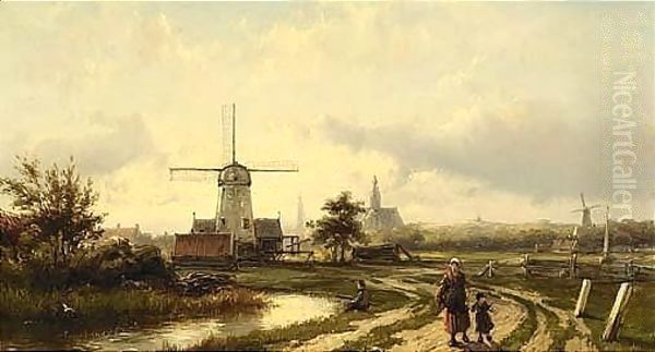 A Summer Landscape With Oil Painting by Johannes Hermann Barend Koekkoek