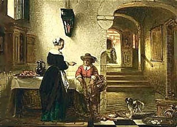 The Poultry Seller Oil Painting by Johannes Anthonie Balthasar Stroebel