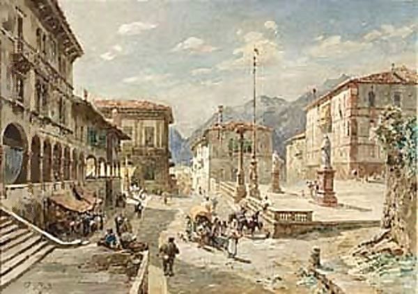 Upper Italien Town (1880) Oil Painting by Gustave Bauernfeind