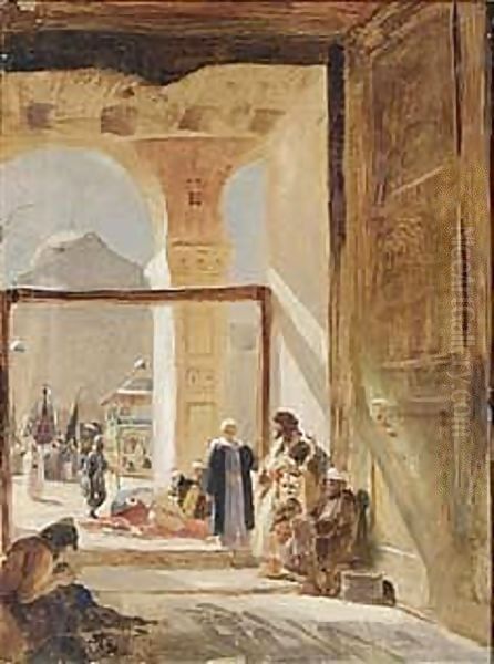 The Forecourt Of The Great Mosque, Damascus Oil Painting by Gustave Bauernfeind