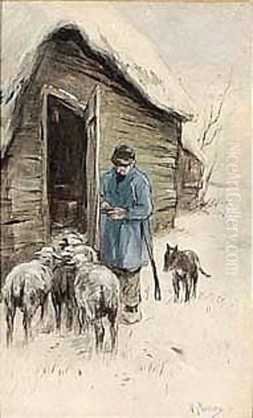 By The Sheep-fold Oil Painting by Anton Mauve