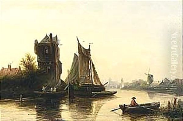 A River Landscape In Summer 2 Oil Painting by Jan Jacob Coenraad Spohler