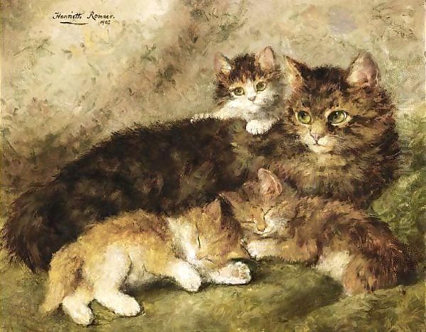 Motherly Love Oil Painting by Henriette Ronner-Knip