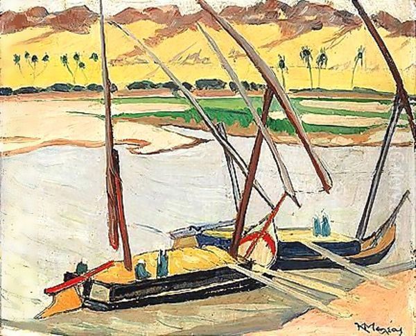 Boats On The Nile 2 Oil Painting by Konstantinos Maleas