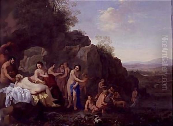 Diana and attendans in a landscape Oil Painting by Cornelis Van Poelenburgh