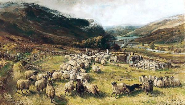 Sheep Gathering Oil Painting by Joseph Denovan Adam