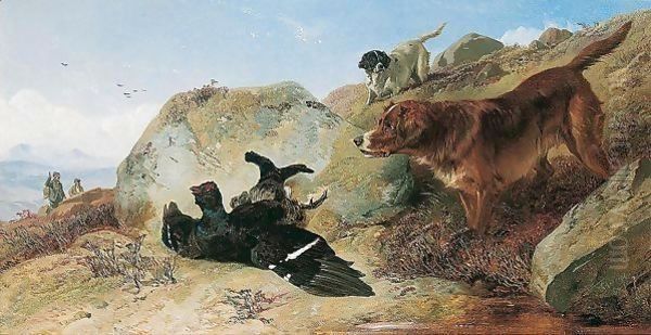 Gun Dogs And Blackgame Oil Painting by Richard Ansdell