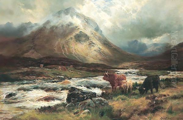 A Spate In Glen Sligachan, Skye Oil Painting by Louis Bosworth Hurt