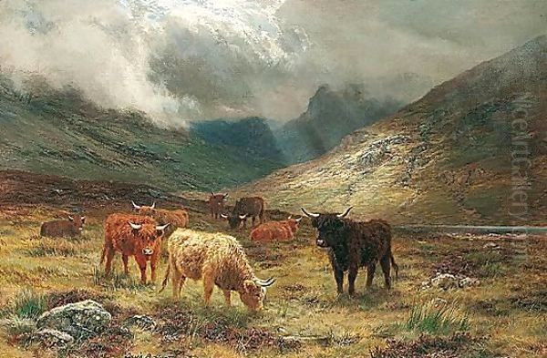 Highland Cattle In A Glen Oil Painting by Louis Bosworth Hurt