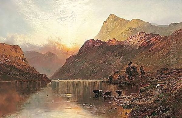 At Sunset Loch Awe N.B. Oil Painting by Alfred de Breanski