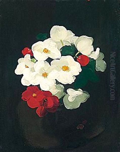 Red And White Christmas Roses Oil Painting by James Stuart Park