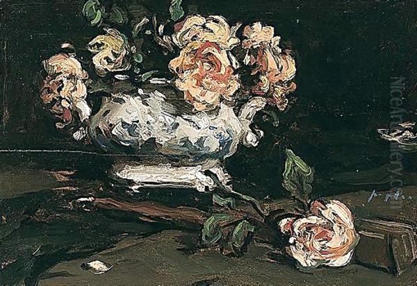 A Dish Of Roses Oil Painting by Samuel John Peploe