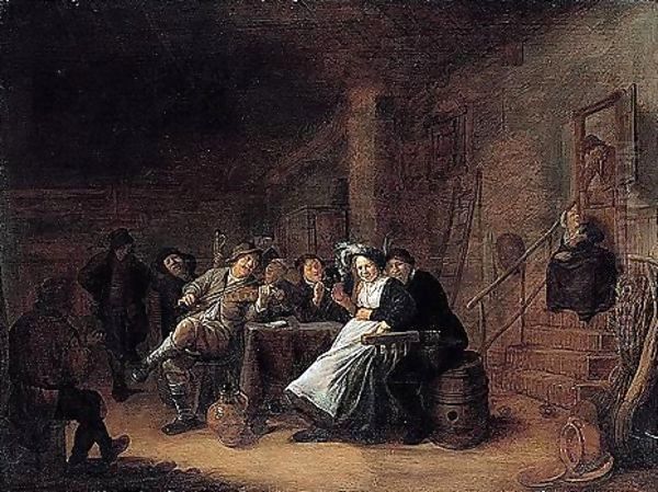 A Merry Company In A Tavern Oil Painting by Jan Miense Molenaer