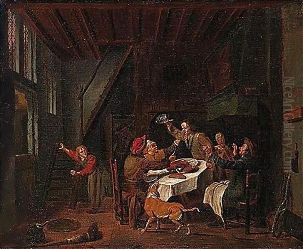 A Domestic Interior With A Family Quarreling Over A Meal Oil Painting by Jan Jozef, the Younger Horemans