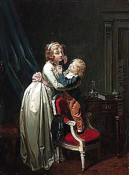 A young boy applying his sister's make up Oil Painting by Louis Leopold Boilly