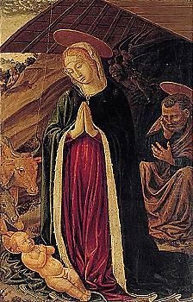 Madonna Adoring The Christ Child, With Saint Joseph Oil Painting by Alesso Di Benozzo