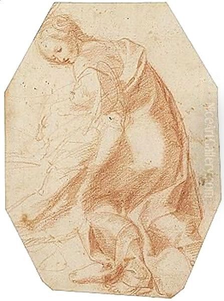 A Study For A Female Figure Supporting The Swooning Virgin Oil Painting by Federico Fiori Barocci