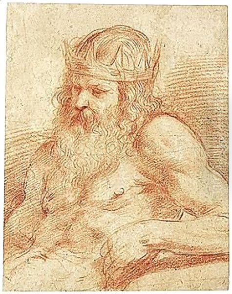 A Study For A Figure Of Neptune, Half-length, Seated Oil Painting by Giovanni Francesco Barbieri