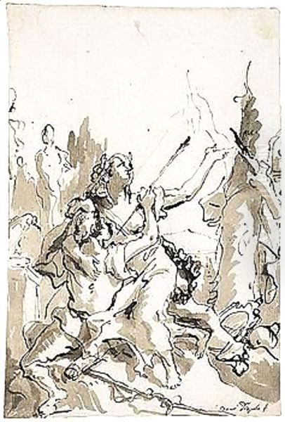 Angelica And Medoro Oil Painting by Giovanni Domenico Tiepolo