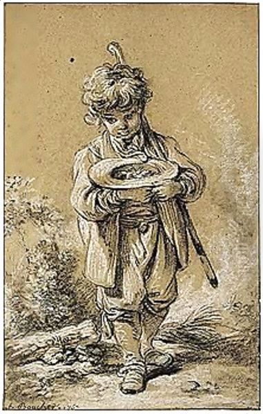 Young Boy Holding A Bird's Nest In His Hat Oil Painting by Francois Boucher