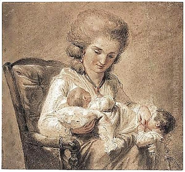 A Mother With A Baby In Her Arms And A Young Child Oil Painting by Francois-Andre Vincent