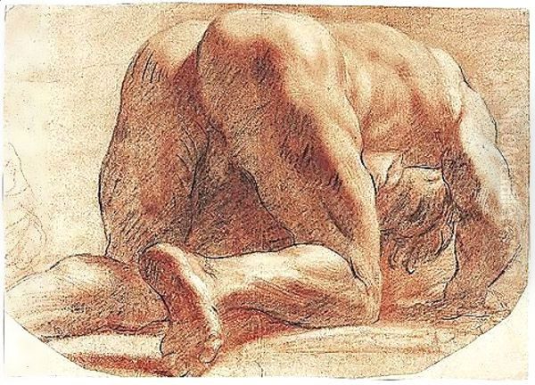 A crouching man, seen from behind Oil Painting by Annibale Carracci