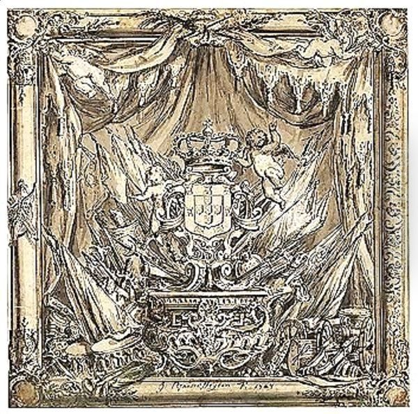 Design For A Monument, With The Royal Arms Of Portugal Oil Painting by Jan Van Der Heyden