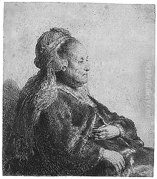 The artist's mother seated, in an oriental headdres Oil Painting by Rembrandt Van Rijn