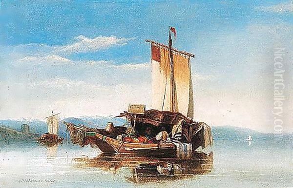 A Zurich Fishing Boat Oil Painting by William James Muller