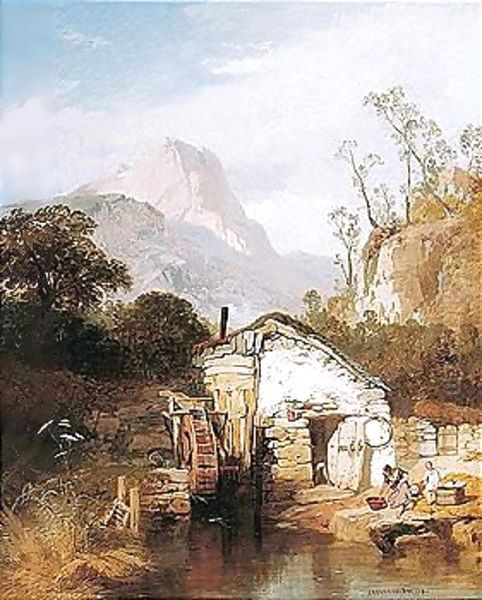 A Welsh Mill Oil Painting by James Baker Pyne