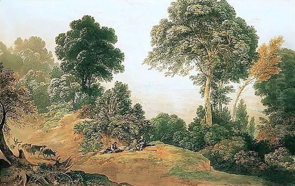 Travellers Picnicking By A Country Track, Windsor Castle In The Distance Oil Painting by John Glover