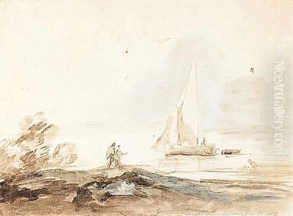 Lake Scene With Figures And Sailing Ship Oil Painting by Thomas Gainsborough