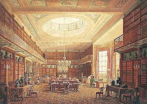 The Library At Syston Hall, Lincolnshire Oil Painting by Thomas Kearnan