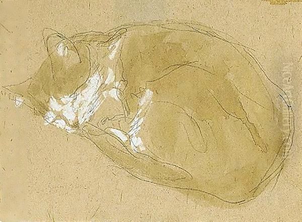 Cat Sleeping Oil Painting by Gwen John