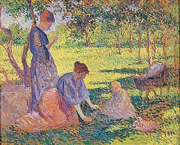 Poissy, femmes dans un jardin Oil Painting by Maximilien Luce