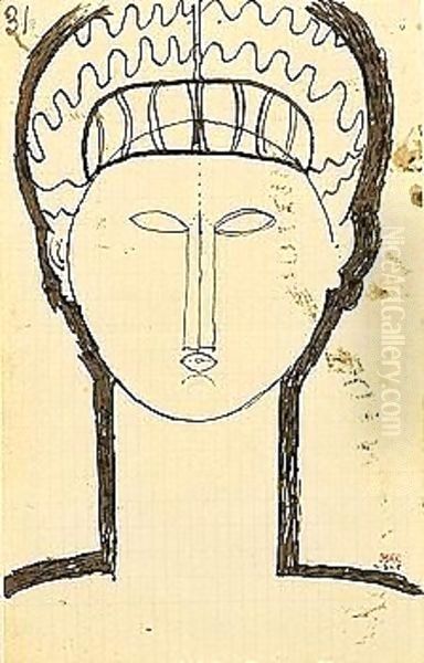 Taete et Epaules de face Oil Painting by Amedeo Modigliani